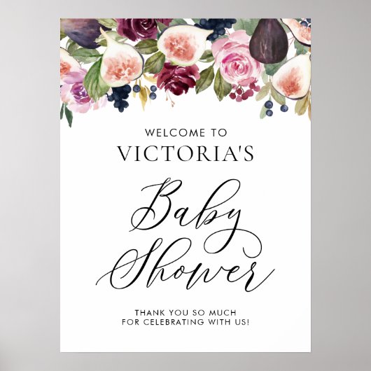 Waterverf Cijfers Floral Herfst Baby shower Welkom Poster (Voorkant)