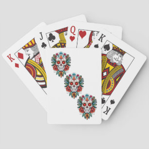 Waterverf Cinco De Mayo Kleurrijke Suiker Schedel Pokerkaarten