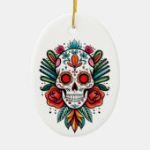 Waterverf Cinco de Mayo kleurrijke suikerschedel Keramisch Ornament (Voorkant)