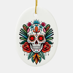Waterverf Cinco de Mayo kleurrijke suikerschedel Keramisch Ornament
