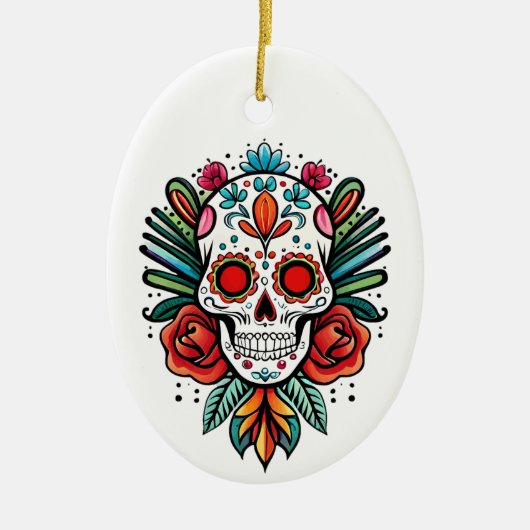 Waterverf Cinco de Mayo kleurrijke suikerschedel Keramisch Ornament (Voorkant)