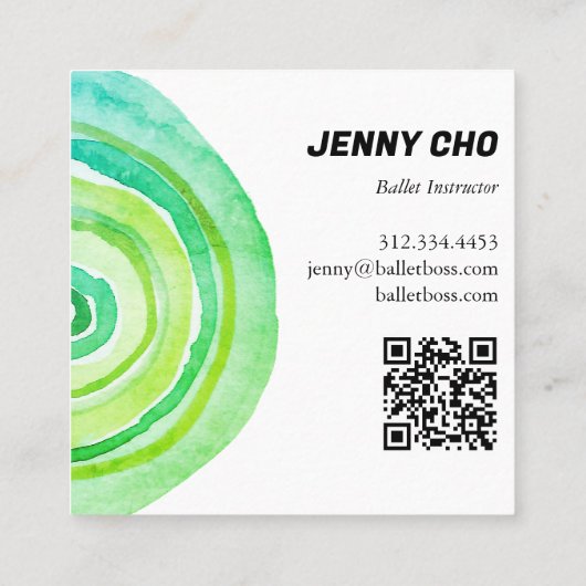 Waterverf Circles Ring Minimalistische Groene QR C Vierkante Visitekaartje (Achterkant)
