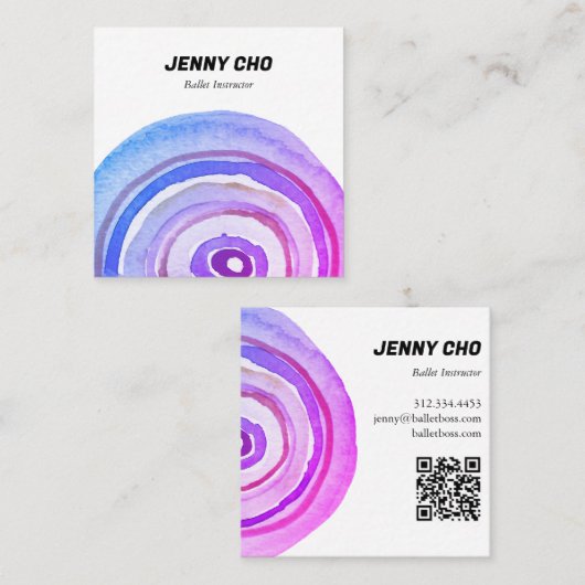 Waterverf Circles Ring Minimalistische Paarse QR C Vierkante Visitekaartje (Voorkant / Achterkant)