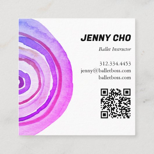 Waterverf Circles Ring Minimalistische Paarse QR C Vierkante Visitekaartje (Achterkant)