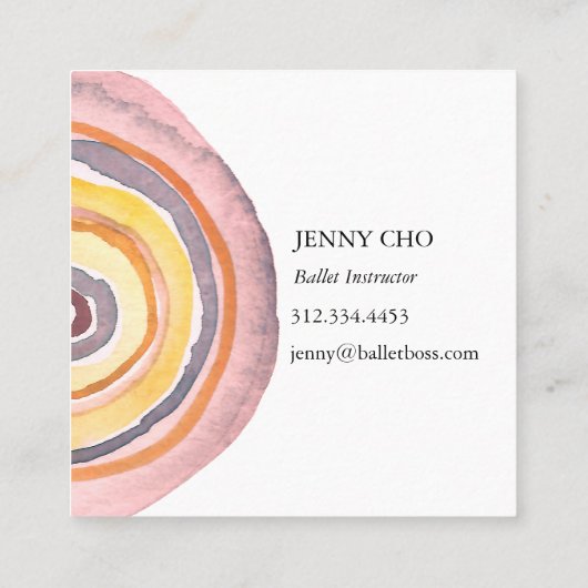 Waterverf Circles Rings Abstract minimalistisch wa Vierkante Visitekaartje (Achterkant)