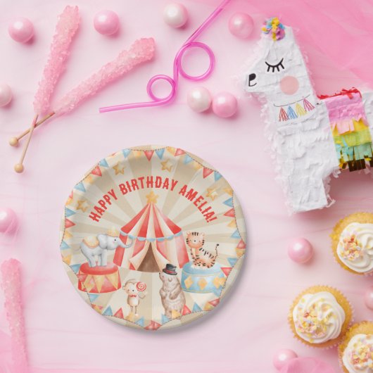 Waterverf Circus Animals Papieren Bordje (Feest)