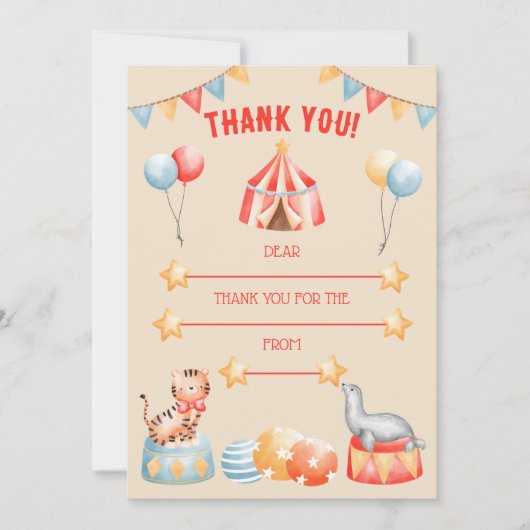 Waterverf Circus Birthday Hartelijk dank (Voorkant)