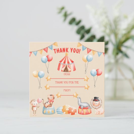 Waterverf Circus Birthday Hartelijk dank Bedankkaart (Staand voorkant)