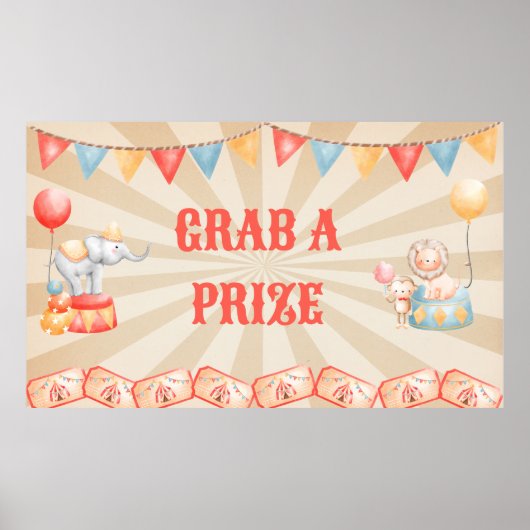 Waterverf Circus Dieren Verjaardagsfeeststation Poster (Voorkant)