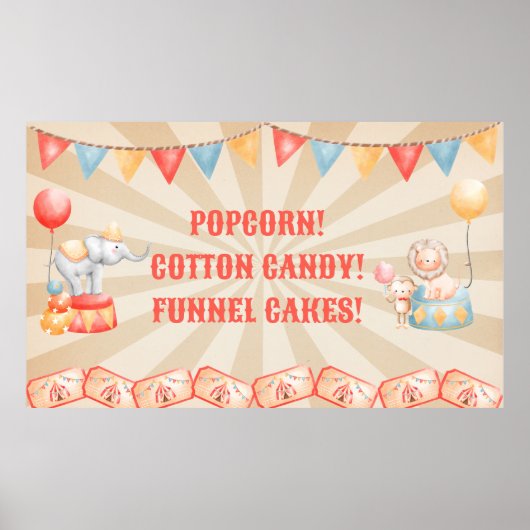 Waterverf Circus Dieren Verjaardagsfeeststation Poster (Voorkant)