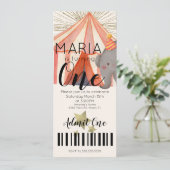 Waterverf Circus First Birthday Ticket Party B Kaart (Staand voorkant)