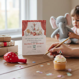 Waterverf Circus Olifant Eerste Verjaardag Kaart