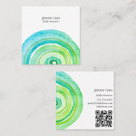 Waterverf Cirkel Ring Abstracte Minimalistische QR Vierkante Visitekaartje (Voorkant / Achterkant)