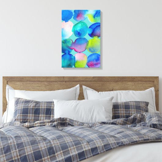 Waterverf cirkelpatroon abstracte, koele kleur canvas afdruk (Insitu (Slaapkamer))