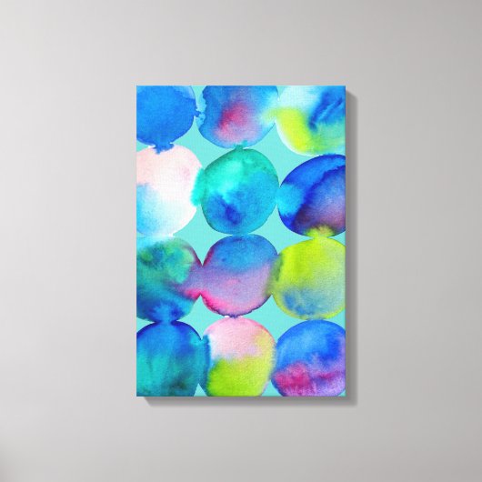 Waterverf cirkelpatroon abstracte, koele kleur canvas afdruk (Voorkant)