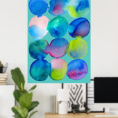 Waterverf cirkelpatroon abstracte, koele kleur poster (Thuiskantoor)