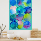 Waterverf cirkelpatroon abstracte, koele kleur poster (Keuken)