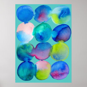 Waterverf cirkelpatroon abstracte, koele kleur poster