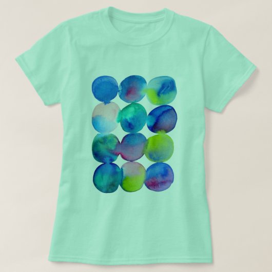 Waterverf cirkelpatroon abstracte, koele kleur t-shirt (Design voorkant)