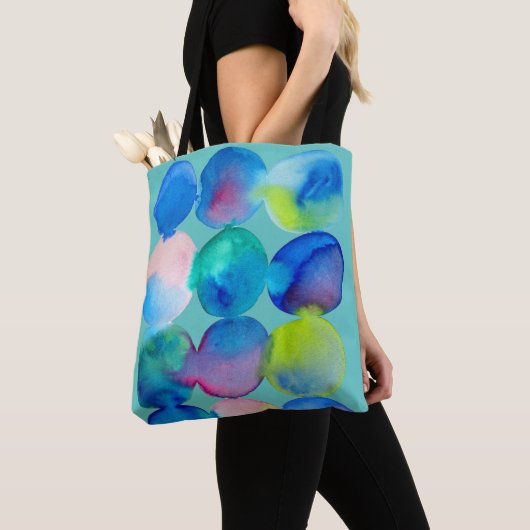 Waterverf cirkelpatroon abstracte, koele kleur tote bag (Dichtbij)