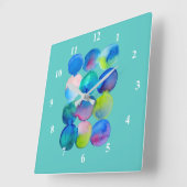 Waterverf cirkelpatroon abstracte, koele kleur vierkante klok (Hoek)