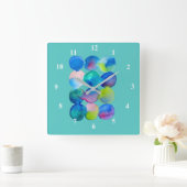 Waterverf cirkelpatroon abstracte, koele kleur vierkante klok (Huis)