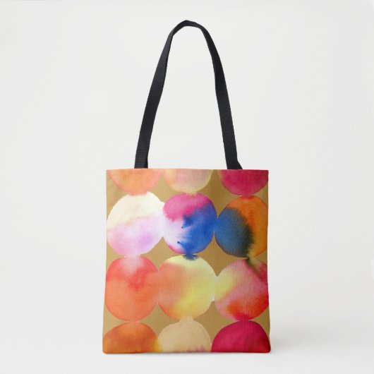 Waterverf cirkelpatroon abstracte warme kleur tote bag (Voorkant)
