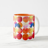 Waterverf cirkelpatroon abstracte warme kleur tweekleurige koffiemok (Voorkant rechts)