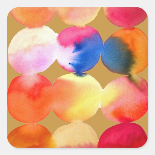 Waterverf cirkelpatroon abstracte warme kleur vierkante sticker (Voorkant)