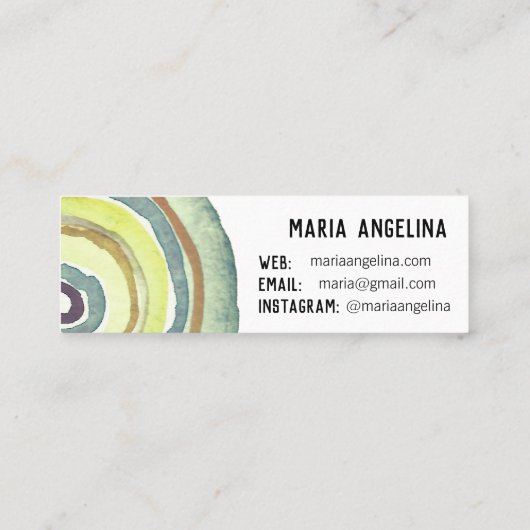 Waterverf cirkels Neutrale Ringen Abstract Groen Mini Visitekaartje (Achterkant)