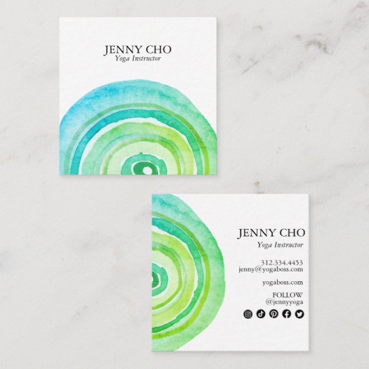 Waterverf cirkels Ring Abstract minimalistisch gro Vierkante Visitekaartje (Voorkant / Achterkant)