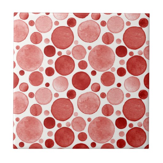 Waterverf cirkels - Rode keramische Tegel Tegeltje (Voorkant)