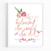 Waterverf citaat dat ze dacht dat ze het kon, dus poster