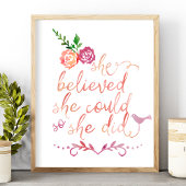 Waterverf citaat dat ze dacht dat ze het kon, dus poster