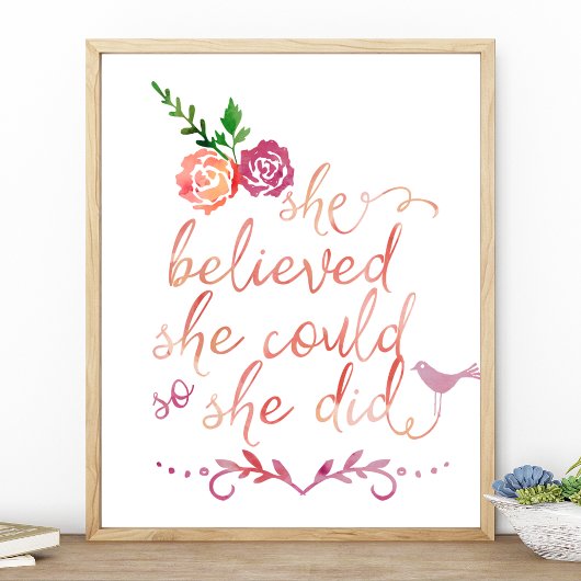 Waterverf citaat dat ze dacht dat ze het kon, dus poster