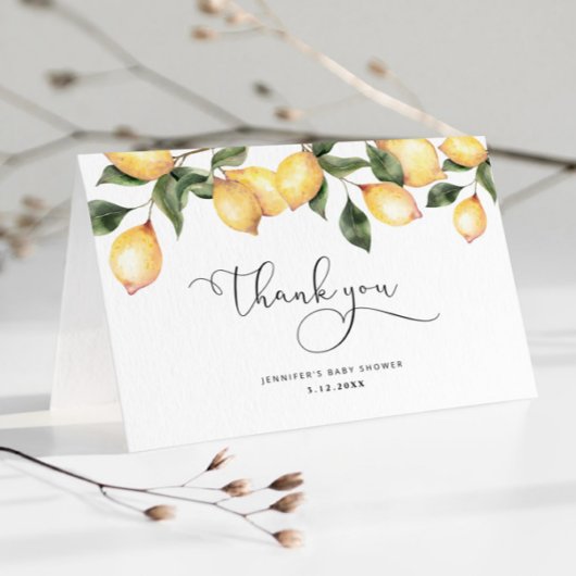 Waterverf citroen babyshower bedankkaart