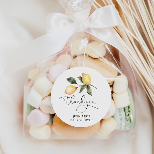 Waterverf citroen babyshower favorieten ronde sticker