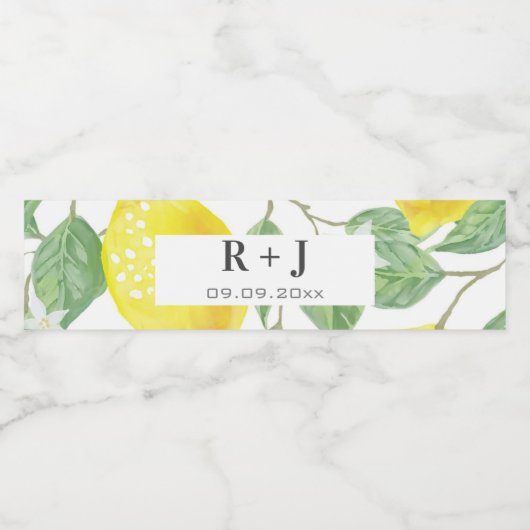 Waterverf citroen bladeren monogram waterfles etiket (Enkel label)