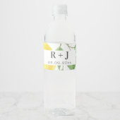 Waterverf citroen bladeren monogram waterfles etiket (Voorkant)