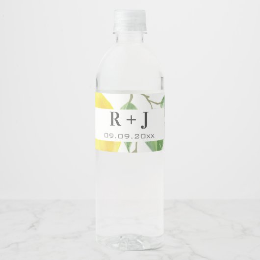 Waterverf citroen bladeren monogram waterfles etiket (Voorkant)