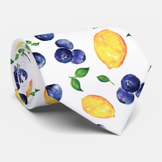Waterverf Citroen Blauwe Bes Fruit Stropdas (Opgerold)