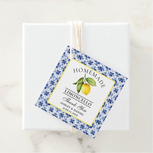 Waterverf Citroen Blauwe Tegel Limoncello Bedankt Bedankjes Labels (In situ)