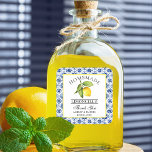 Waterverf Citroen Blauwe Tegel Limoncello Bedankt Vierkante Sticker<br><div class="desc">Elegante Waterverf citroen op blauwe Tegel zelfgemaakte limoncello bruiloft dank u Stickers</div>