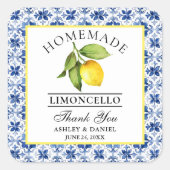 Waterverf Citroen Blauwe Tegel Limoncello Bedankt Vierkante Sticker (Voorkant)