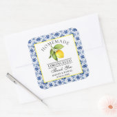 Waterverf Citroen Blauwe Tegel Limoncello Bedankt Vierkante Sticker (Envelop)