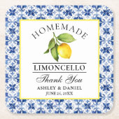 Waterverf Citroen Blauwe Tegel Limoncello Bruiloft Kartonnen Onderzetters (Voorkant)