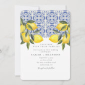 Waterverf Citroen Blauwe tegel Mediterrane Huwelij Kaart (Voorkant)