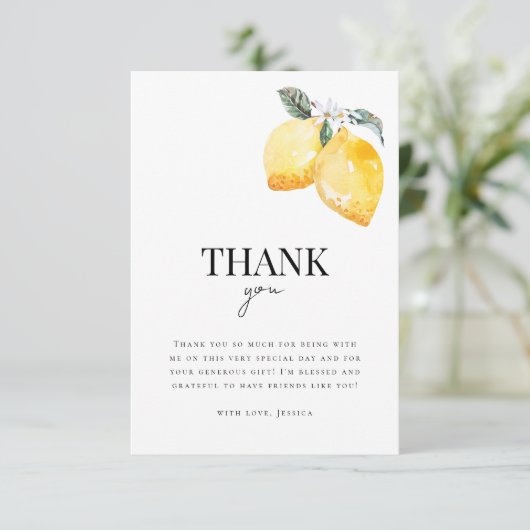 Waterverf Citroen Bloem Citrus Bruiloftsborrel Bedankkaart (Staand voorkant)