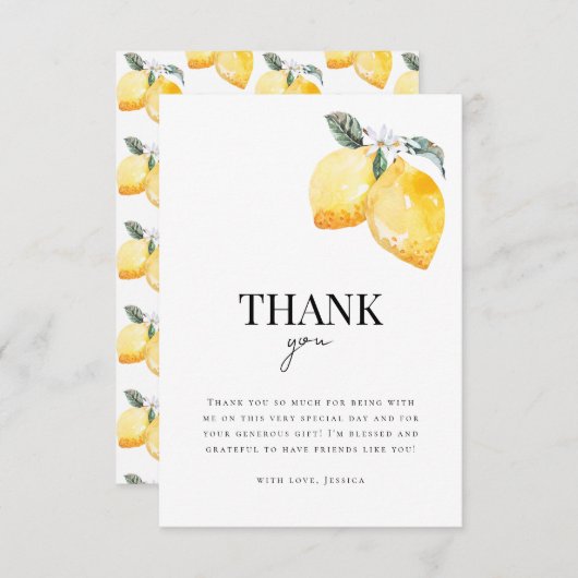 Waterverf Citroen Bloem Citrus Bruiloftsfeest Bedankkaart (Voorkant / Achterkant)