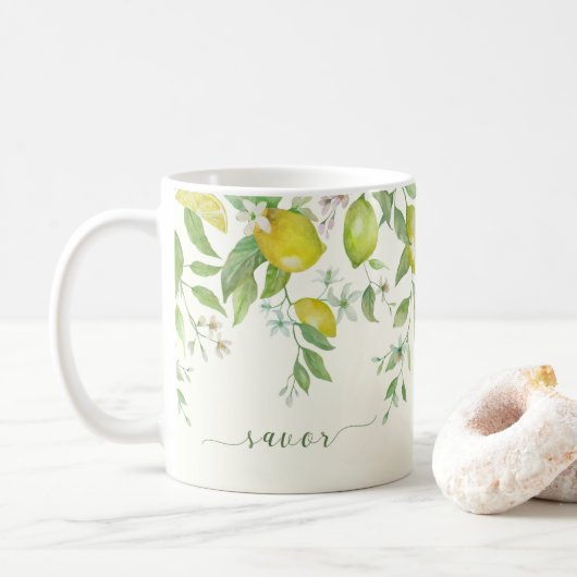 Waterverf Citroen Bloem Koffiemok (Met donut)